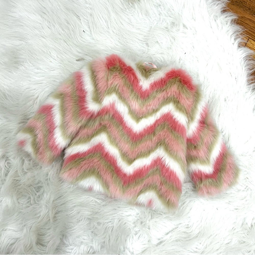 Janie and Jack Multicolor Chevron Faux Fur Jacket 6-12M - Picture 3 of 6